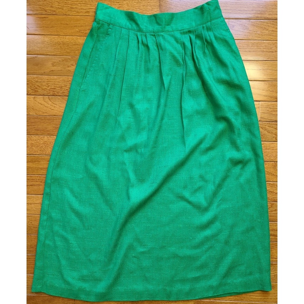 VTG 80s Norton McNaughton sz 12 green rayon flax‎ waist Maxi Skirt Librarian